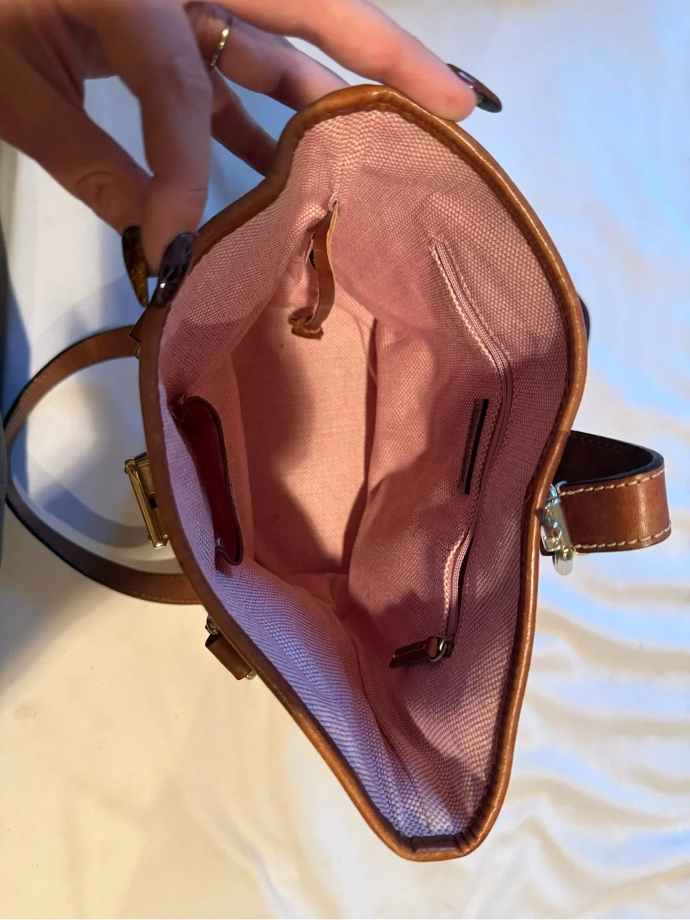 Dooney & Bourke Tan Canvas Monogram Shoulder Tote with Brown Trim